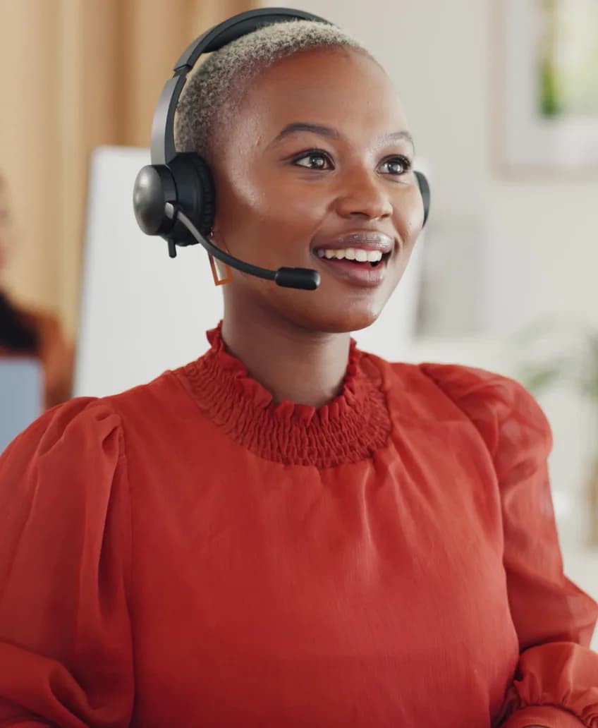 Customer service agent wearing a headset